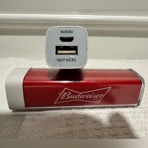 LIKE NEW Budweiser Red Portable Chargers 2 still have their protective film